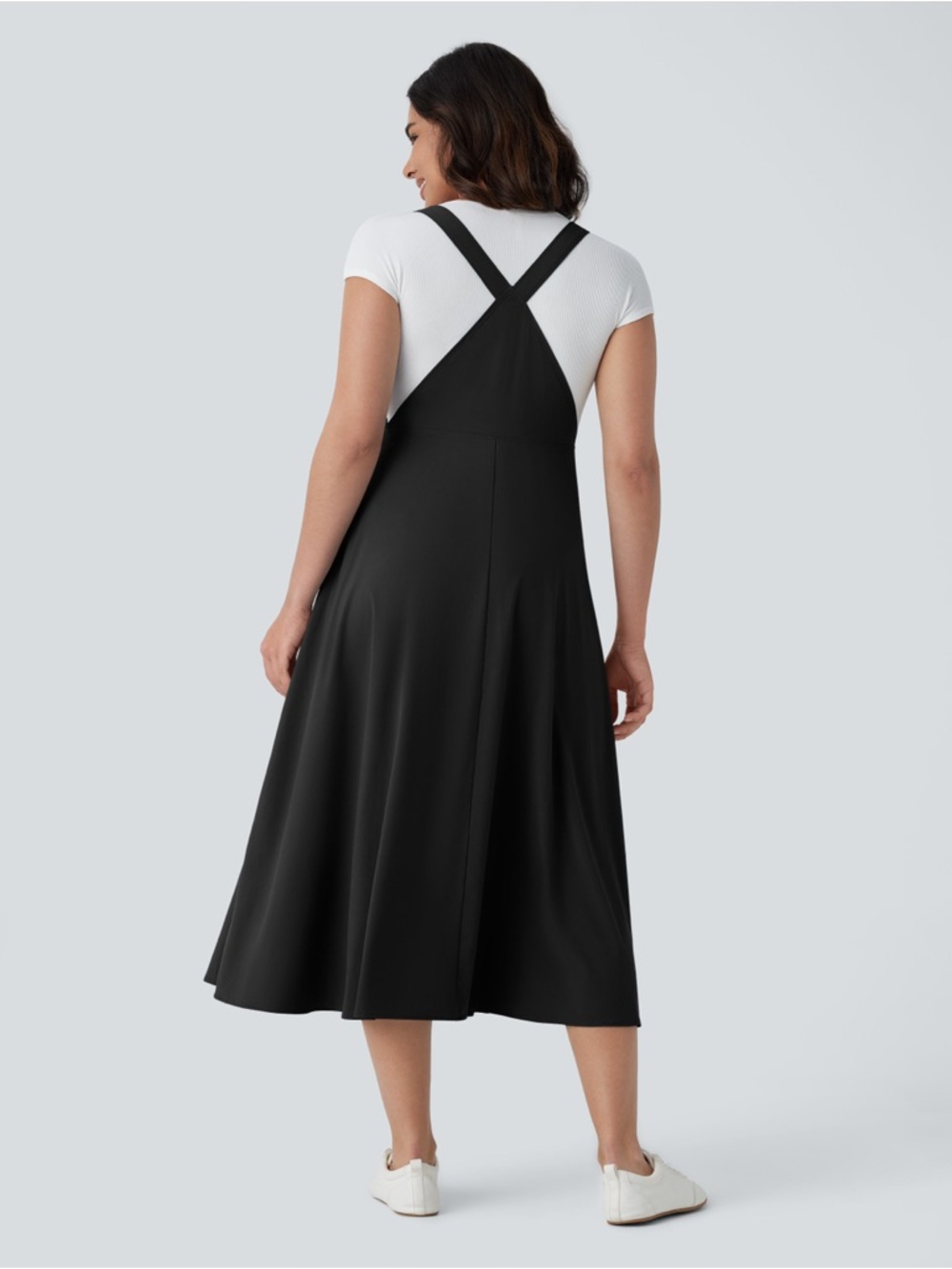Halara Breezeful Midi Overall style Dress S Black Flowy Pocket A-Line Casual - Picture 2 of 6